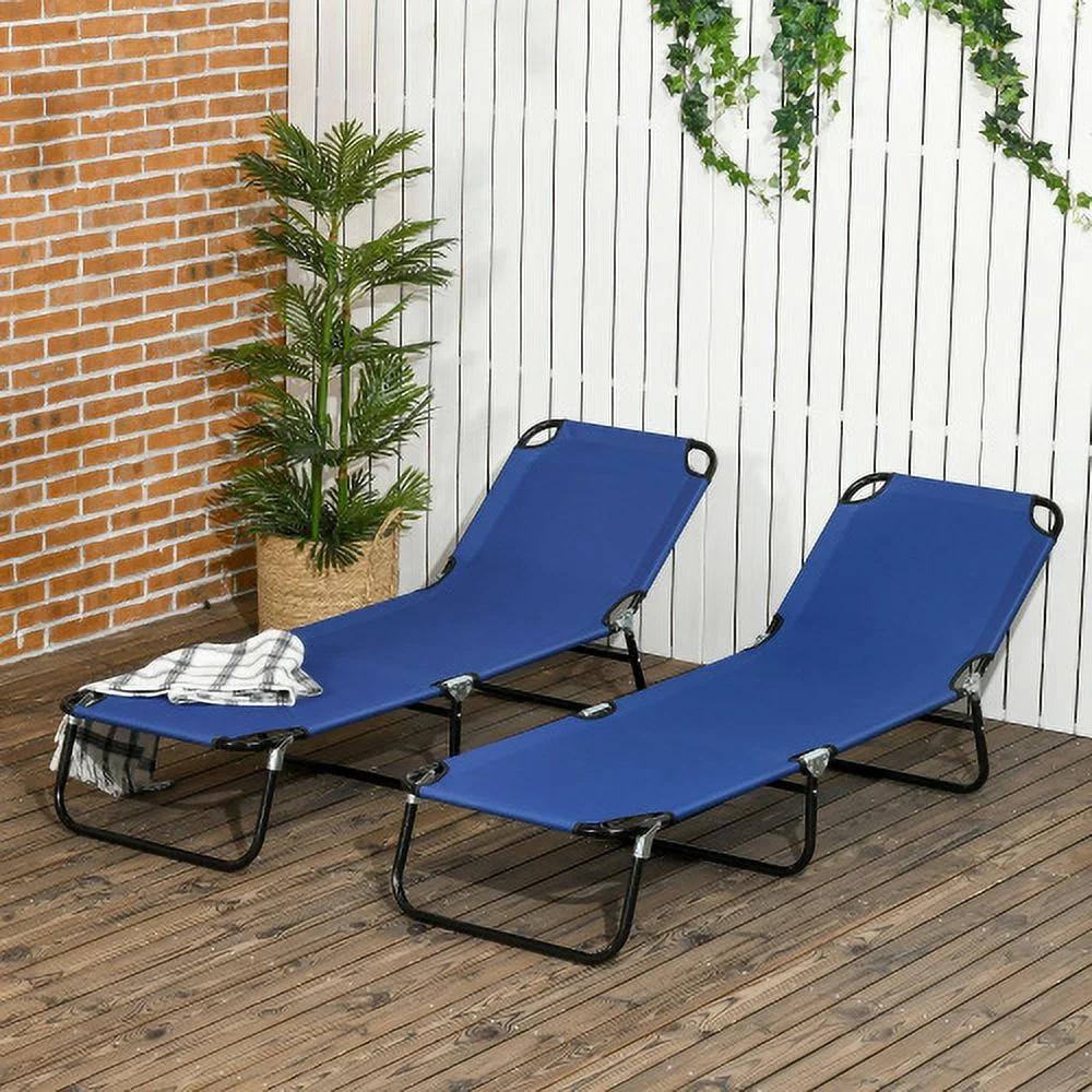 YPDCHB 2 Piece Folding Chaise Lounge Pool Chairs  Outdoor Sun Tanning Chairs with 5-Level Reclining Back  Steel Frame for Beach  Yard  Patio  Blue