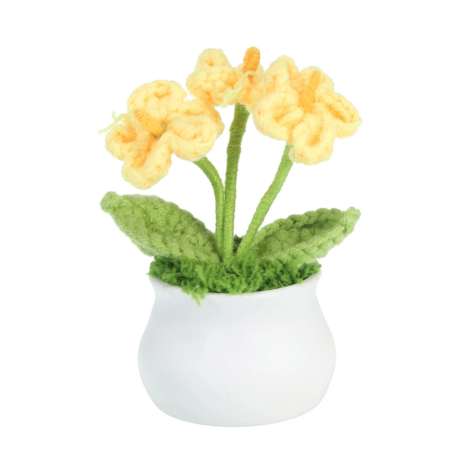 Uxcell Crochet Flowers Handmade Knitted 3 Head Forget Me Not Artificial Flowers with Stem, Yellow