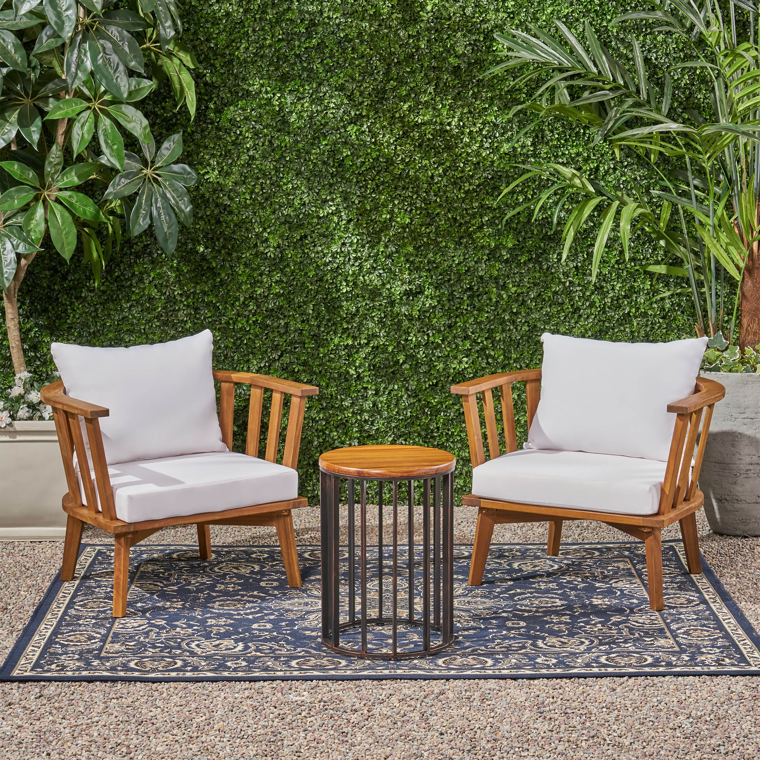 Noble House Horatio Outdoor  2 Seater Club Chairs and Side Table Set Teak