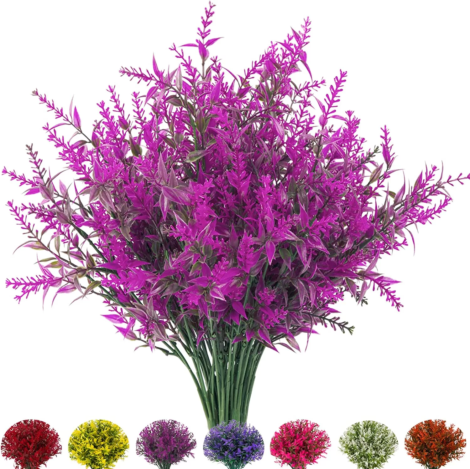Artificial Lavender Fake Flowers, Asisol 8PCS UV Resistant Outdoor Faux Plastic Flowers Plants Greenery Shrub for Porch Wedding Party Garden Indoor Outside Decoration