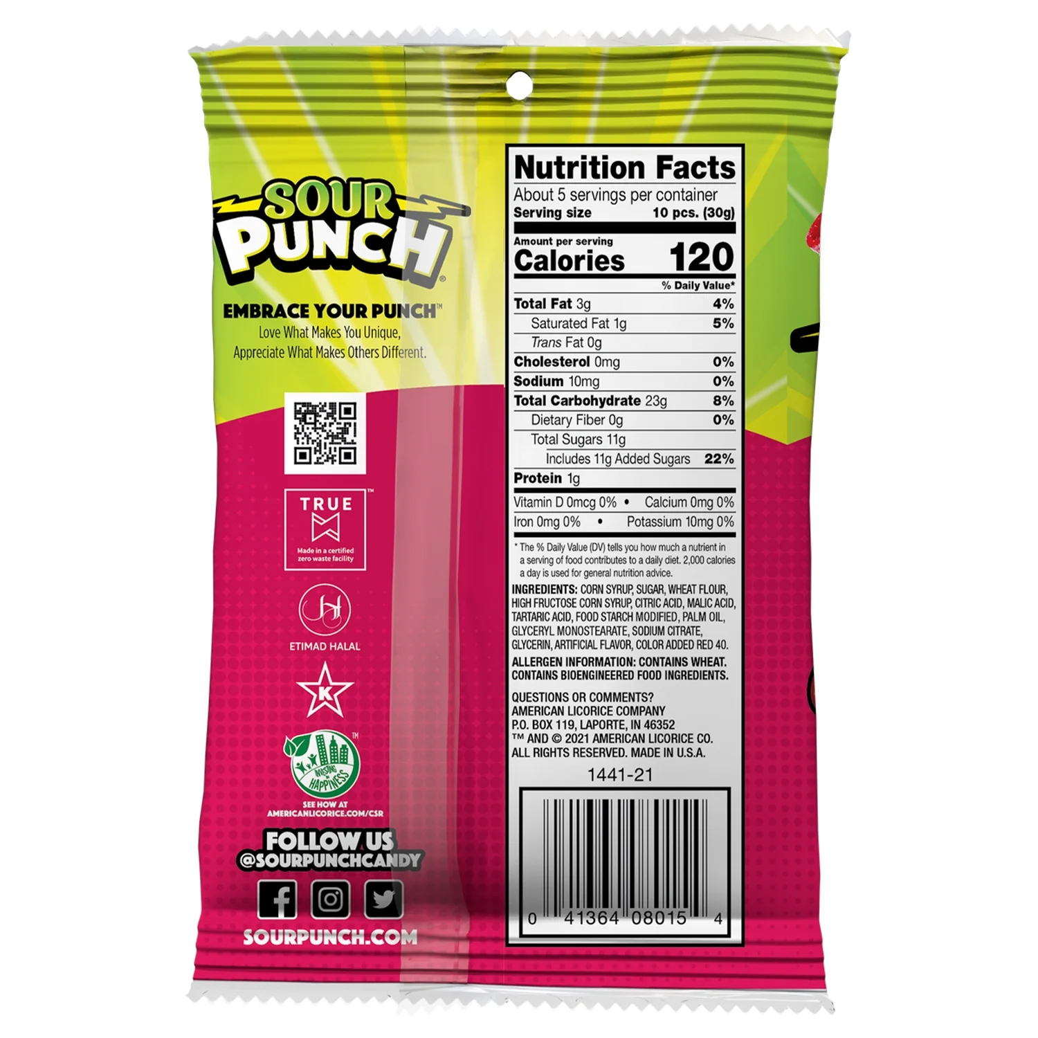 Sour Punch Bites, Strawberry Chewy Fruit Flavored Candy, 5oz Bag