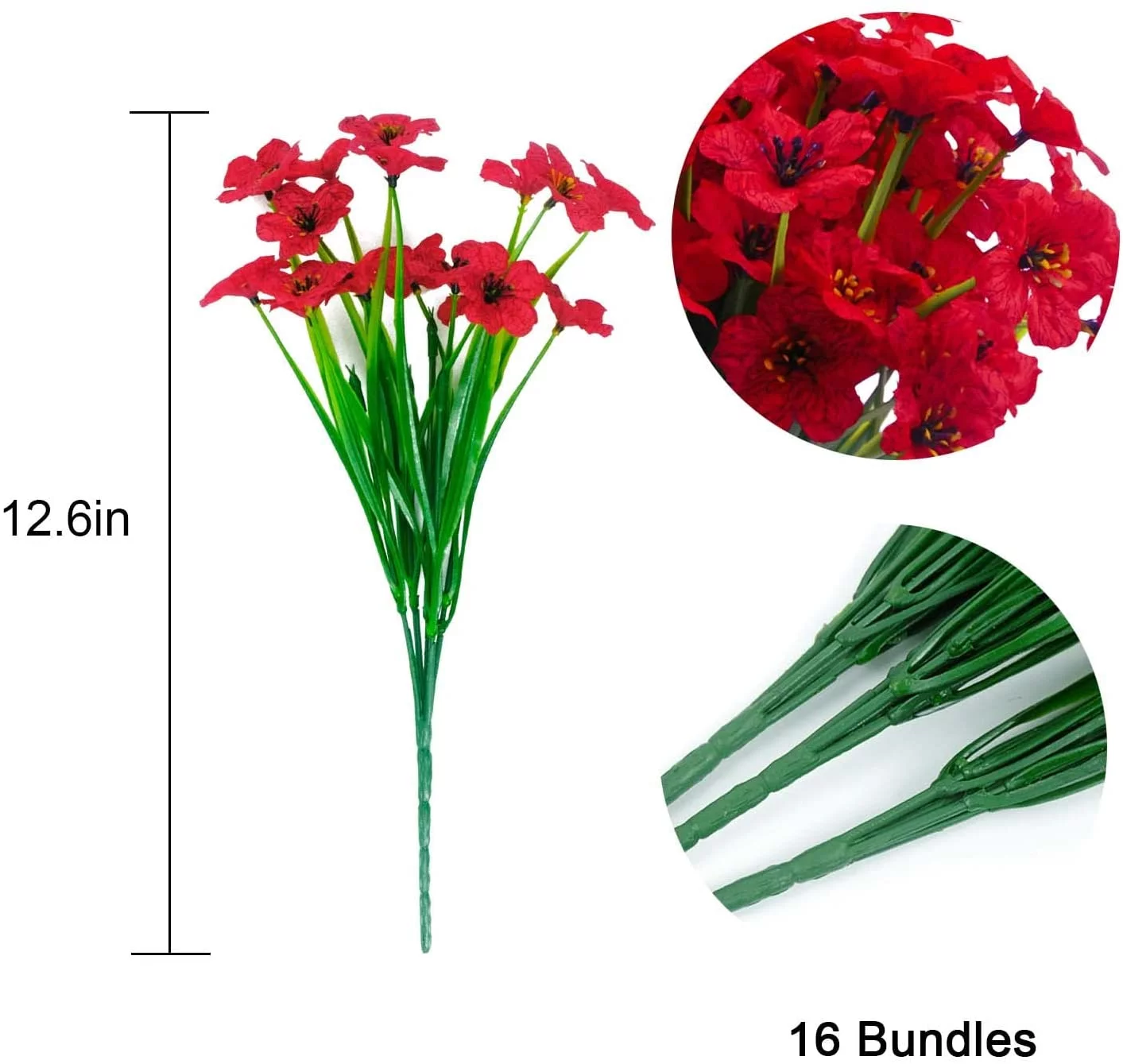 6PCS Artificial Fake Flowers Outdoor, UV Resistant No Fade Faux Plastic Shrubs Flowers for Garden Patio Porch Window Box Indoor Wedding Farmhouse Hanging Planter Home Décor (Red)
