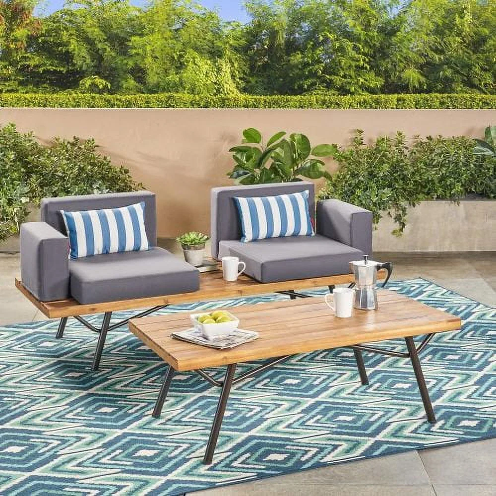 Buumin Canoga Outdoor Industrial Loveseat with Coffee Table
