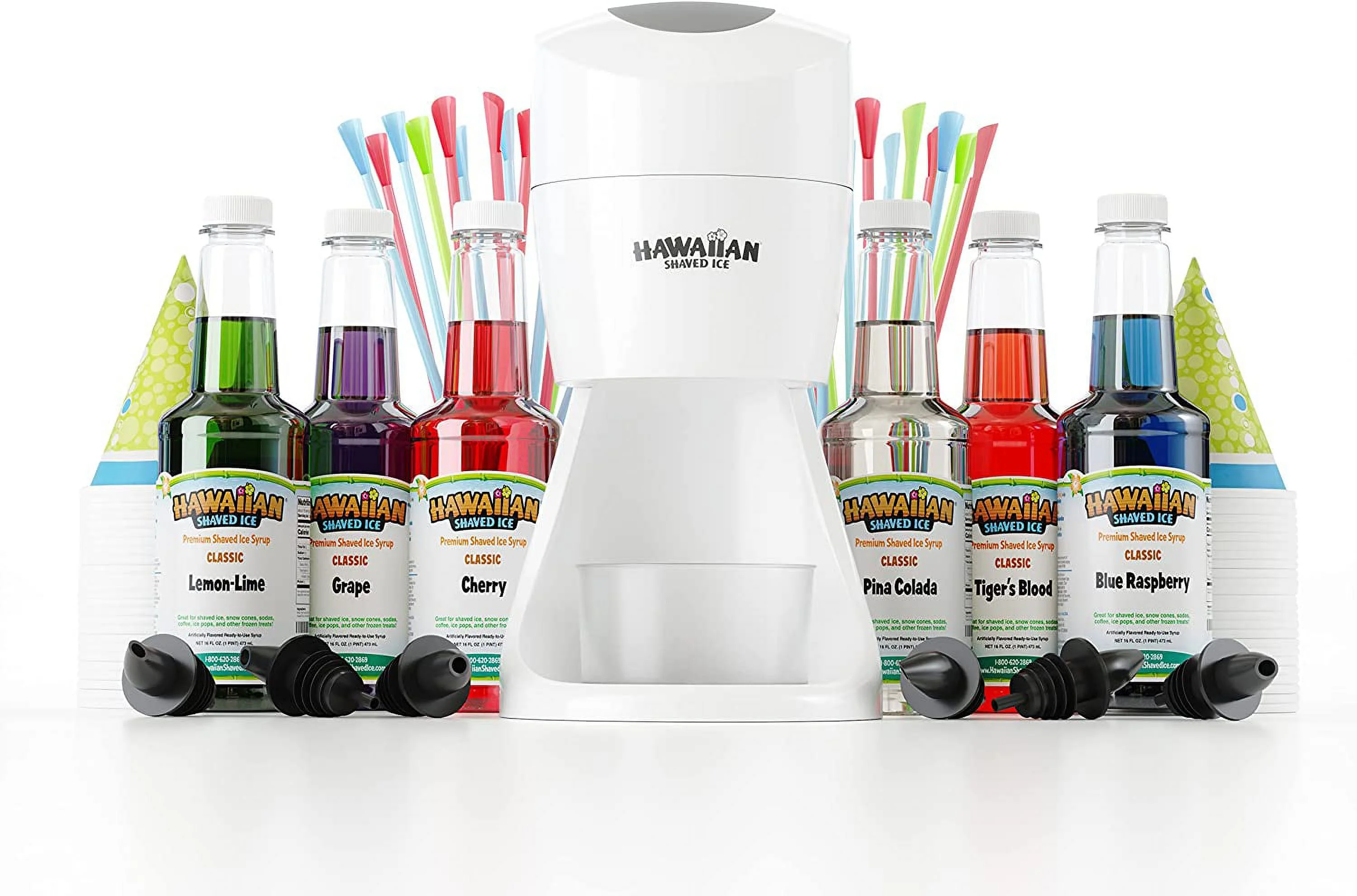 Hawaiian Shaved Ice S900A Shaved Ice and Snow Cone Machine with 6 Flavor Syrup Pack and Accessories