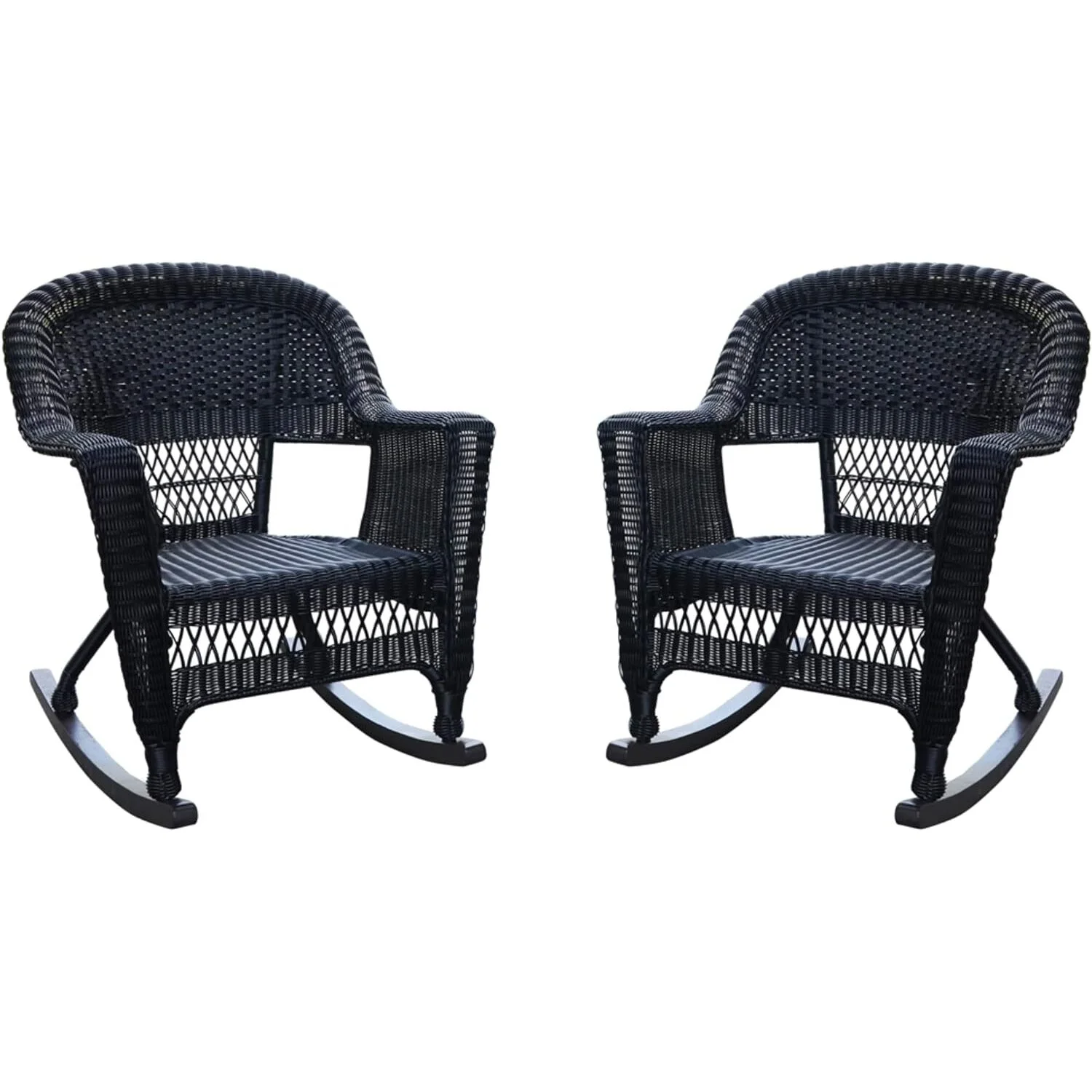 Jeco Wicker Rocker Chair in Black with Tan Cushion (Set of 2)