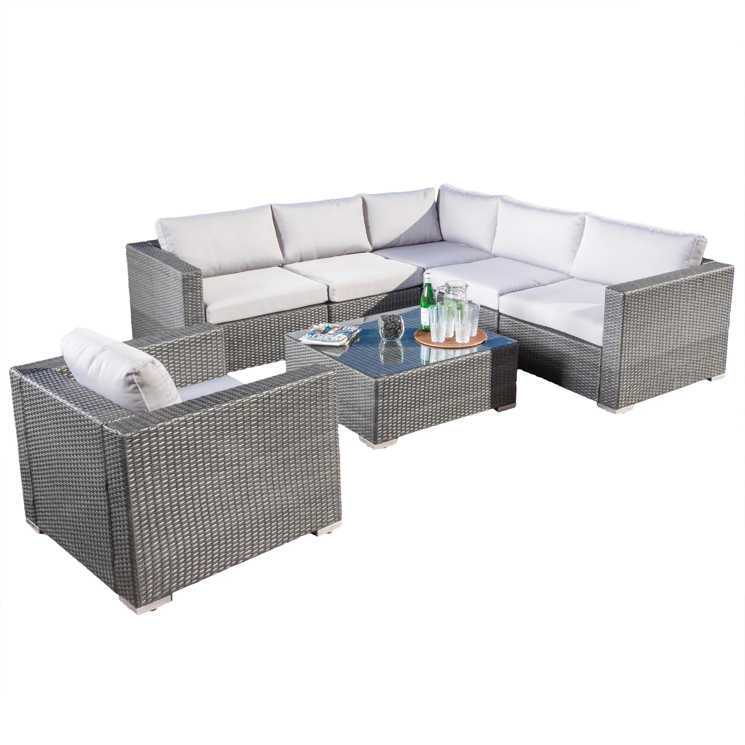 Toth Grey Wicker Outdoor 7-Piece Sectional Sofa Set, Gray