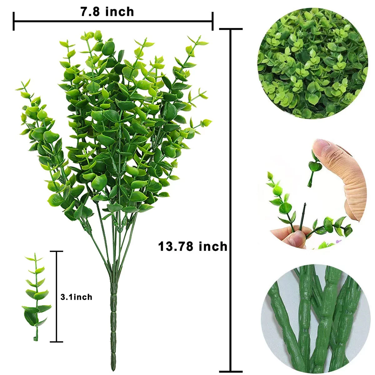 6/12/18 Bundles Artificial Eucalyptus Greenery for Outdoor Decoration ,Fake Boxwood Shrubs ,UV Resistant No Fade Faux Plastic Plants Garden Porch Window Box Decor