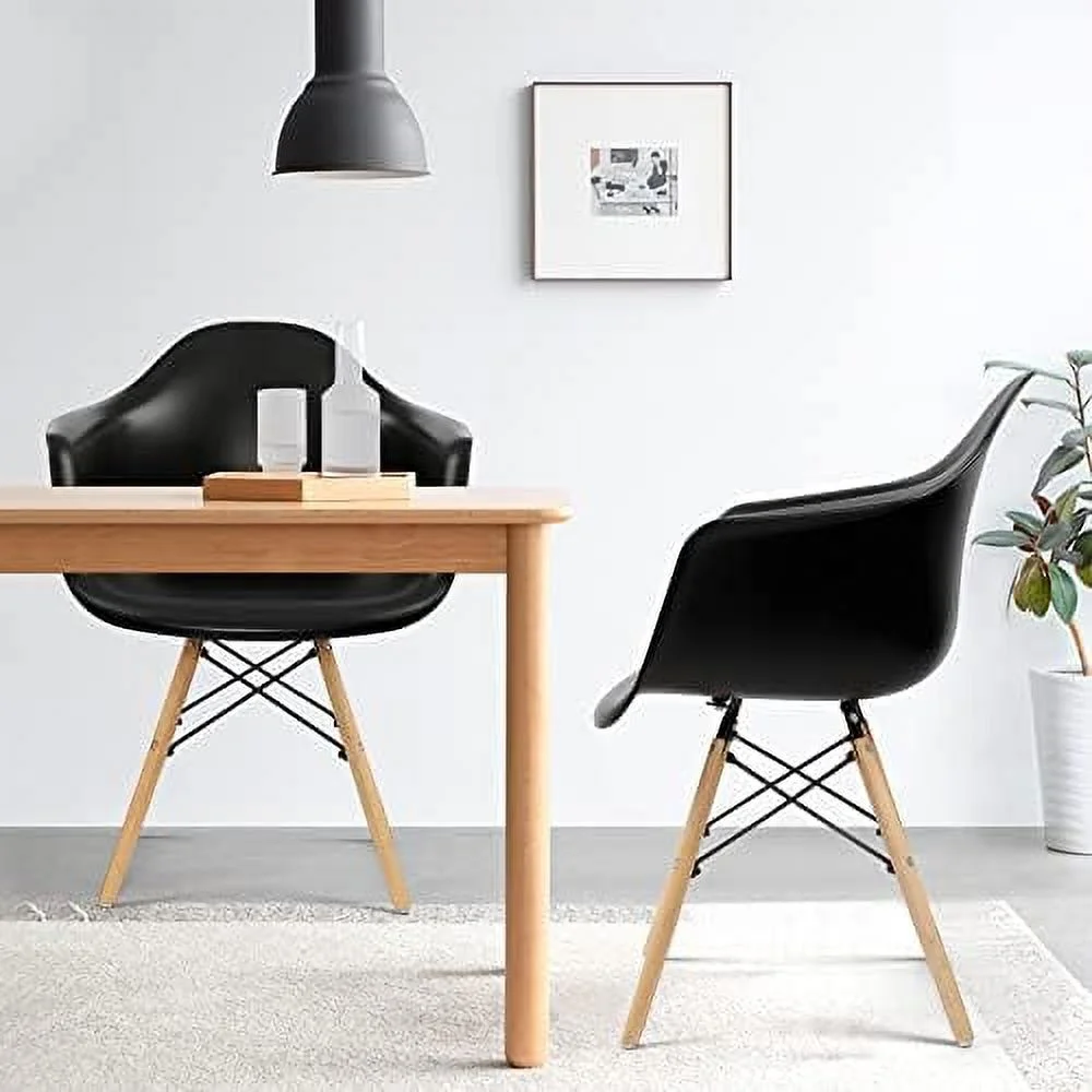 TJCGDTY Set of 4 Dining Chairs Mid-Century Modern Dining Room Plastic Chairs  Outdoor Side Chairs with Wood Legs for Kitchen  White