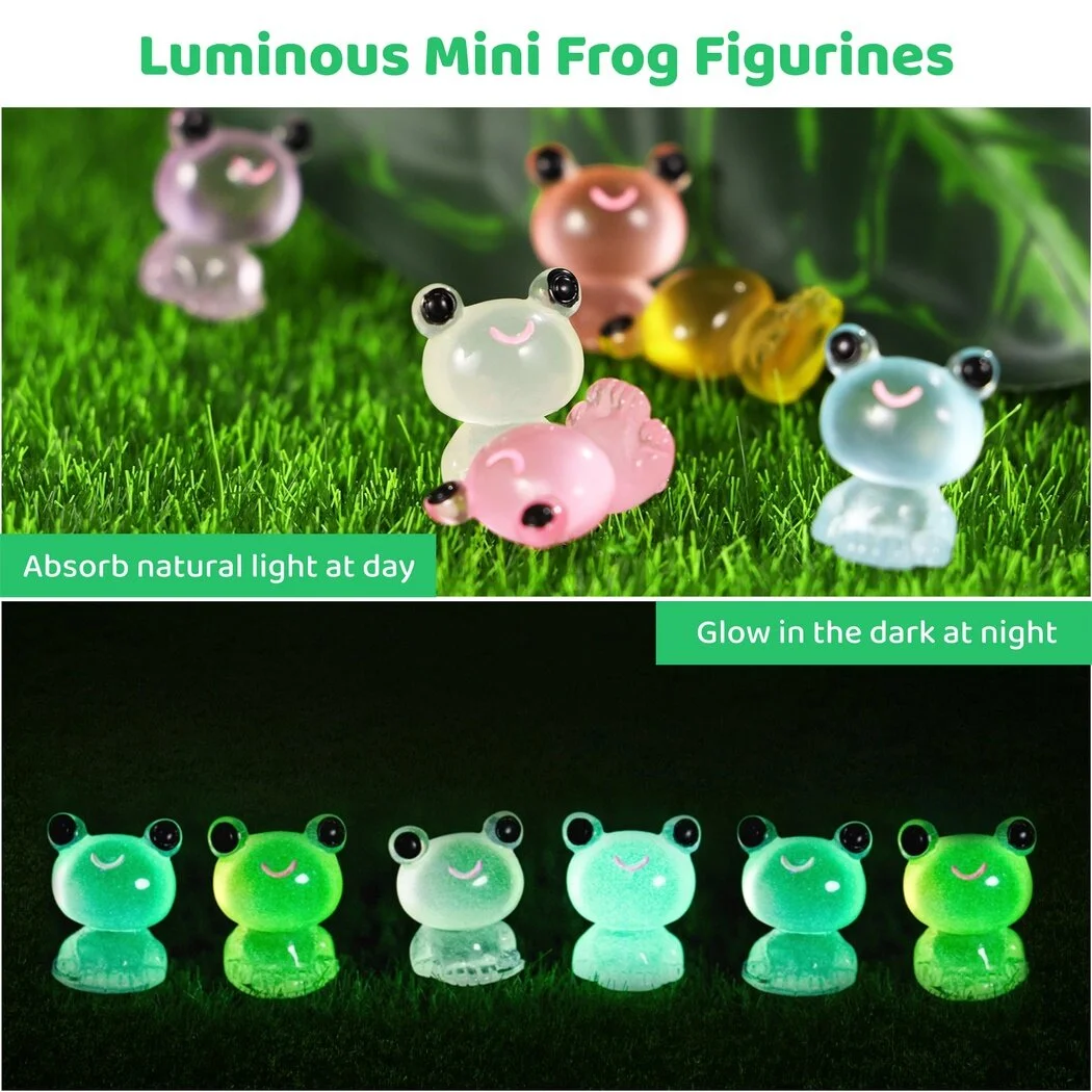 200PCS Luminous Mini Frogs, Glow in the Dark Resin Miniature Frog Figurines, Cute Miniature Animal Ornaments for DIY Craft, Tiny Decorations for Moss Landscape, Dollhouse, Garden