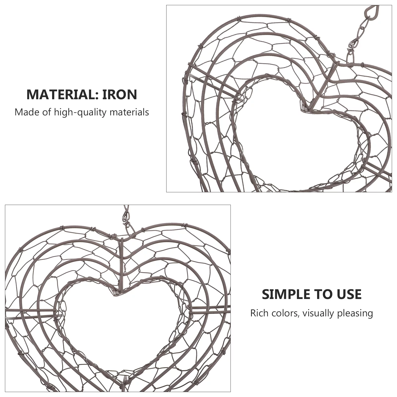Gongxipen Heart Shape Iron Wire Wreath Frame Hanger Iron Succulent Pot Hanging Planter Plant Pot