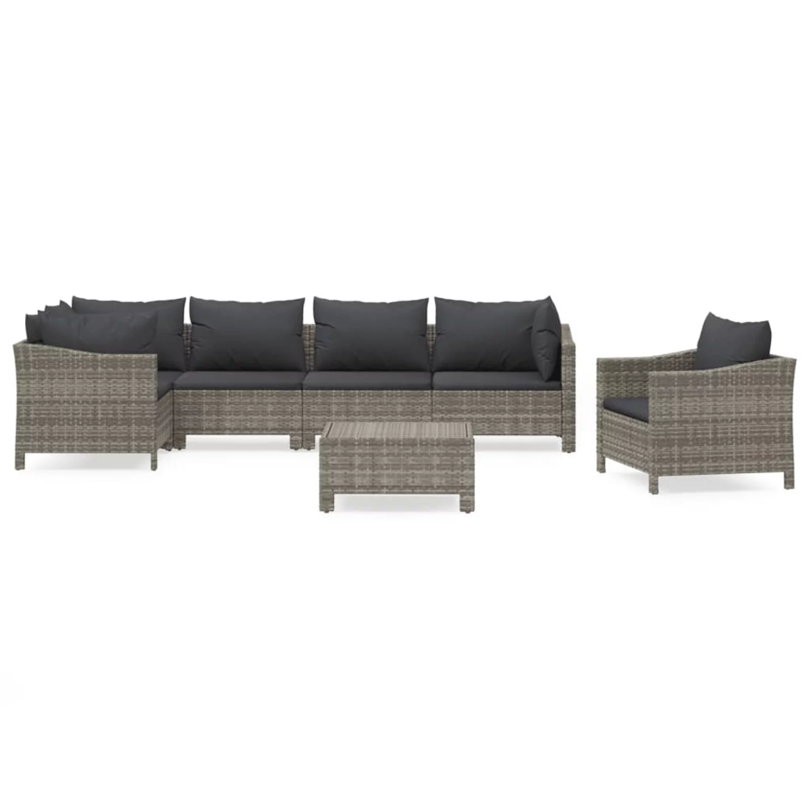 moobody 7 Piece Patio Set with Cushions Gray Poly Rattan