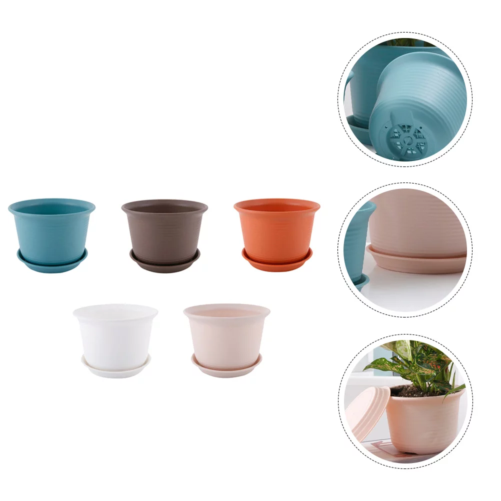 5Pcs Plastic Flowerpot Home Office Ceramic Simulation Planter with Drainage Hole