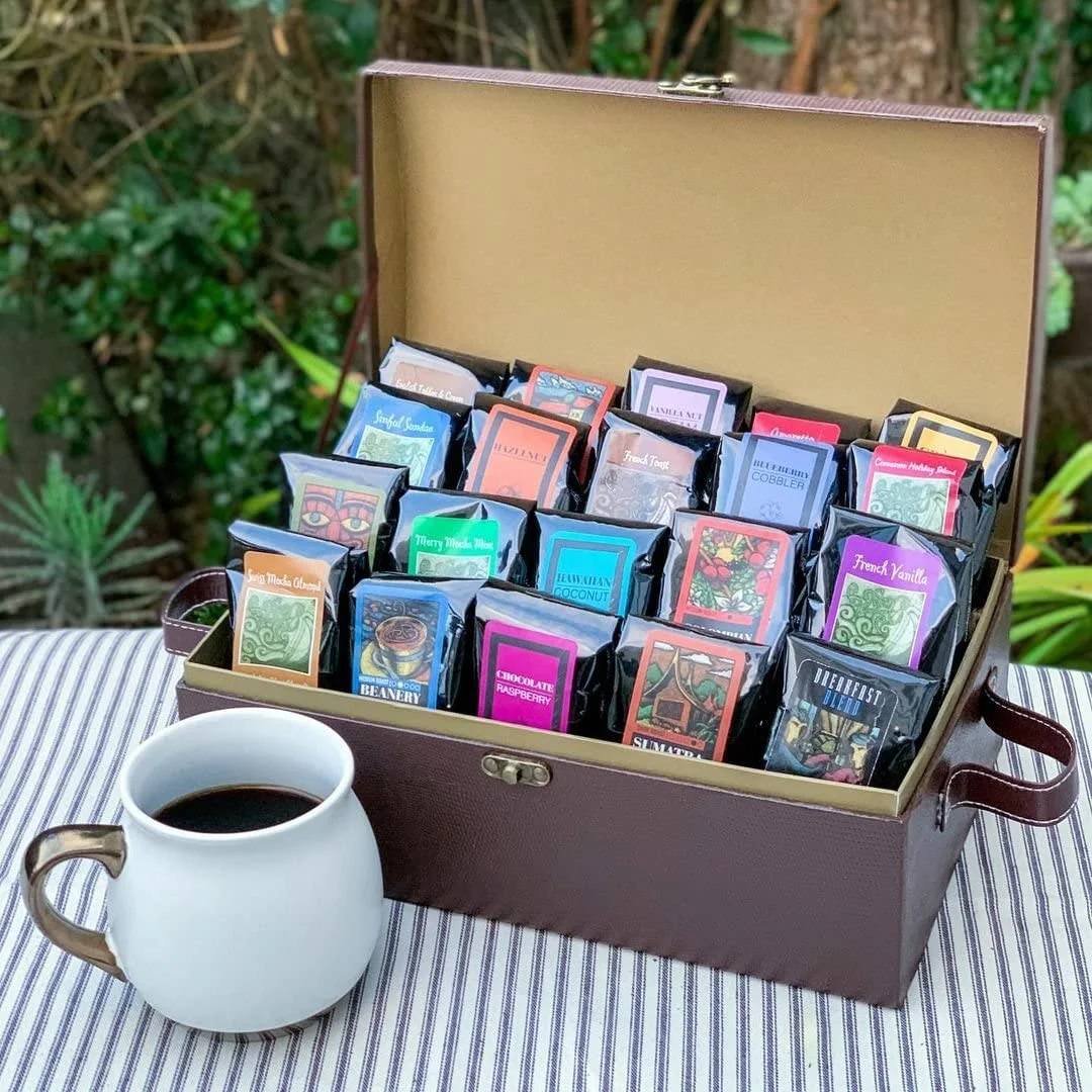 Coffee Trunk Of Samplers | 20 Ground Samples | Light-Medium Roast | Coffee Gift Basket |