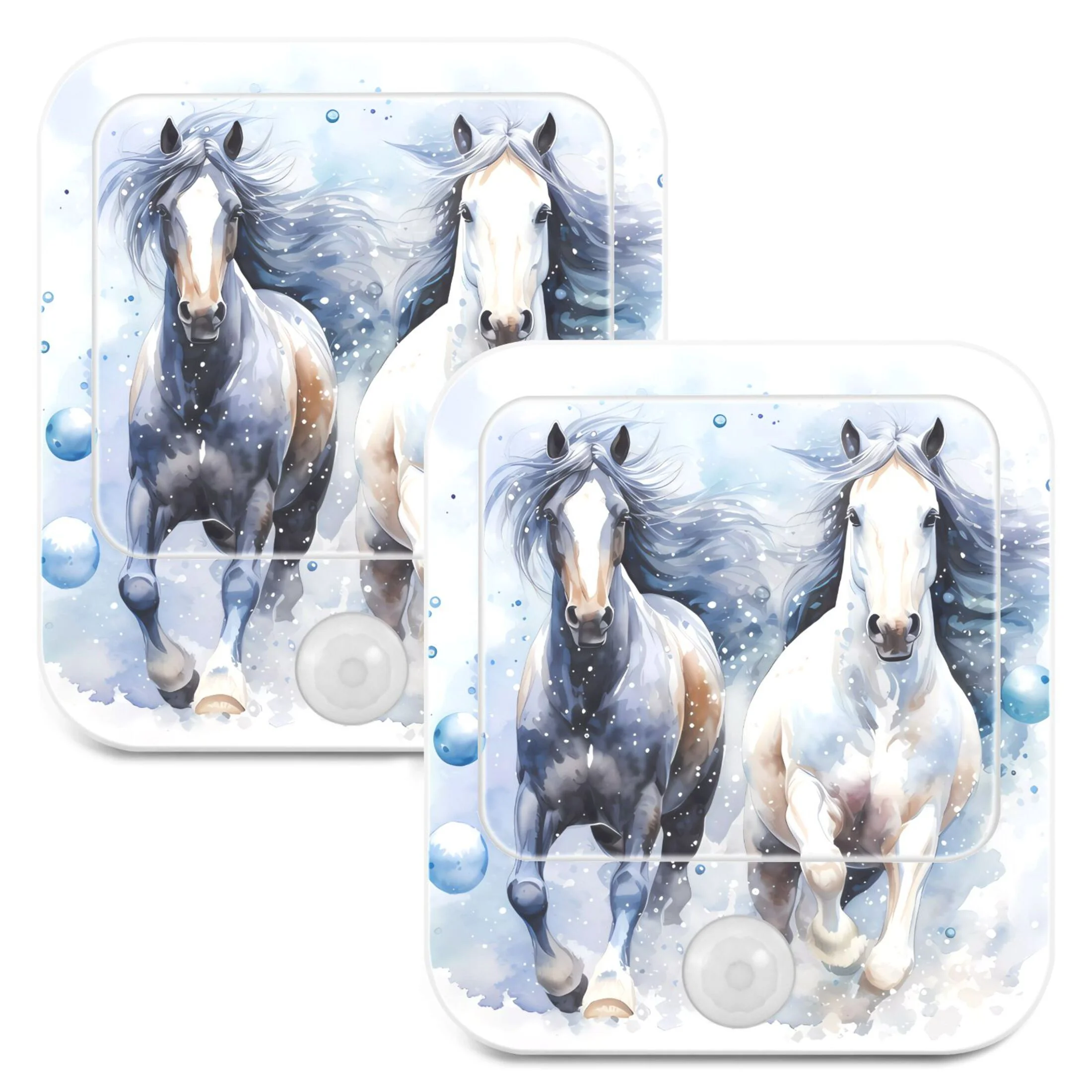 Horses Bubbles Night Lights Plug into Wall LED with Auto Light Sensor Warm Light for Kids Hallway Bedroom Living Room Kitchen Bathroom Set of 2