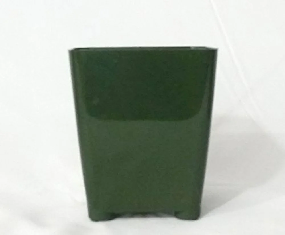 Square Plastic Pots For Plants, 3.25 Inch. Color: Dark Green