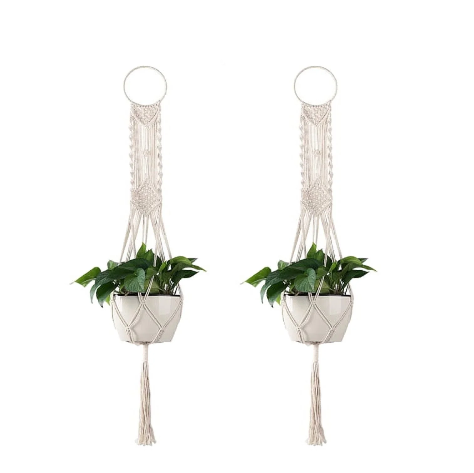 Amerteer 2 Pack Macrame Plant Hangers, 3 Different Pack, Indoor Outdoor Hanging Planter Basket, Hanging Plant Holders, Decorative Macrame Hangers, 4 Legs 41.3 Inch, Cream Color, Boho Décor