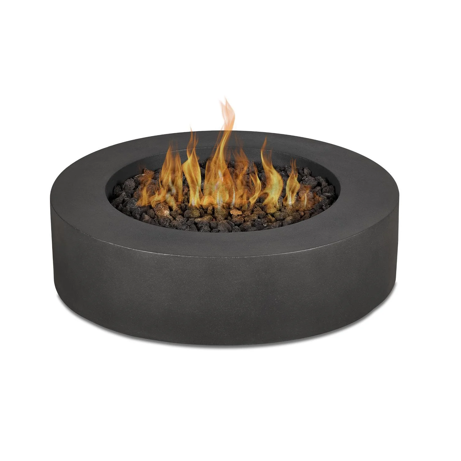 La Valle 43 Inch Round GFRC Concrete Propane Fire Pit Table in Carbon By BBQGuys Signature