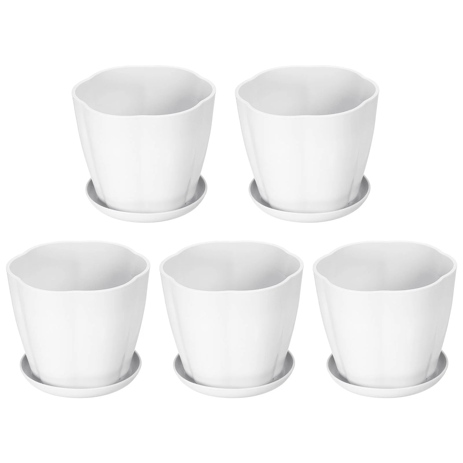 Uxcell 6 Inch Plastic Plant Pots Flower Planters with Drainage Holes and Tray White 5 Pack