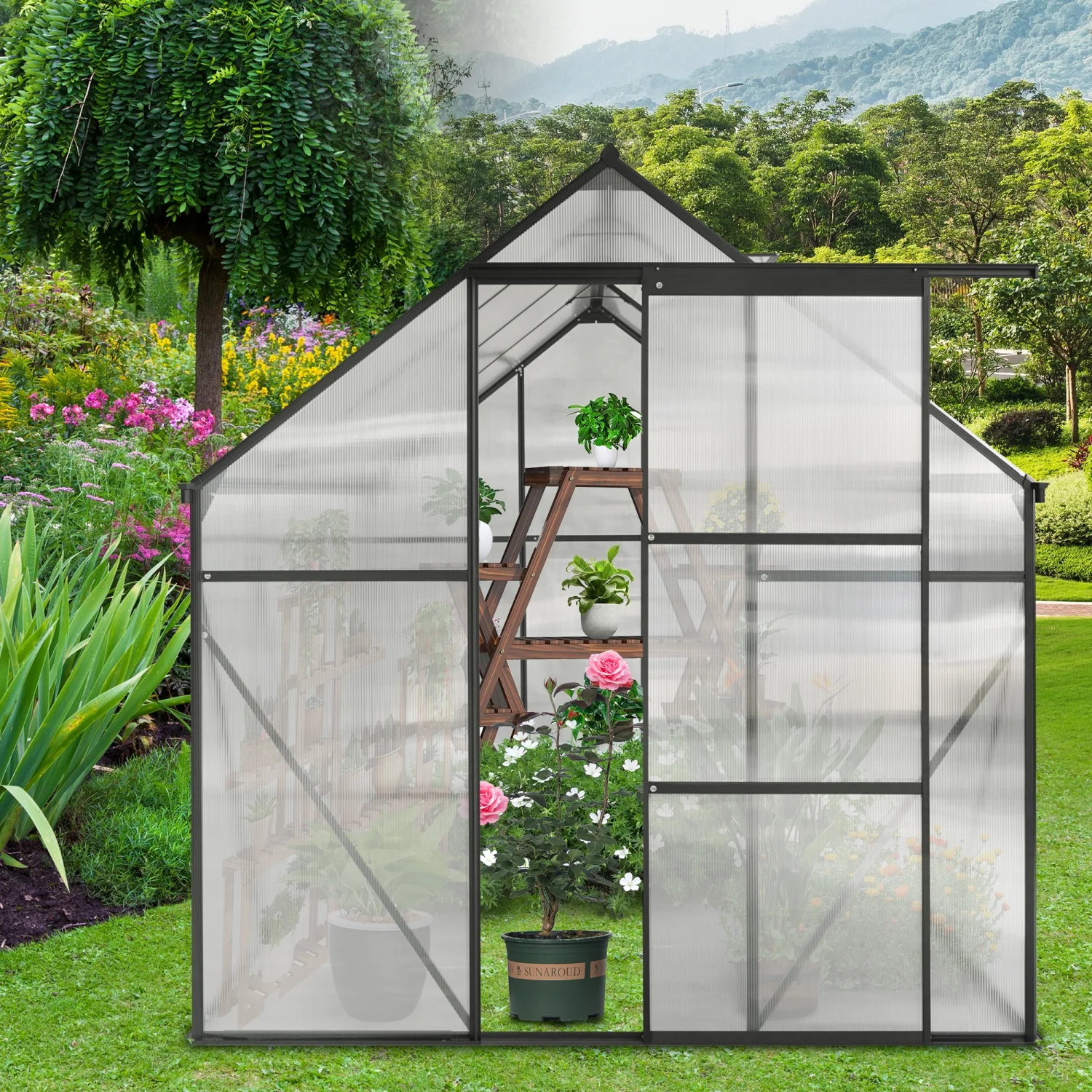 Premium Durable All Season Heavy Duty 6x8 FT Aluminum Polycarbonate Greenhouse with Raised Base and Anchor - Ideal Walk-in Greenhouse for Outdoor Backyard Use