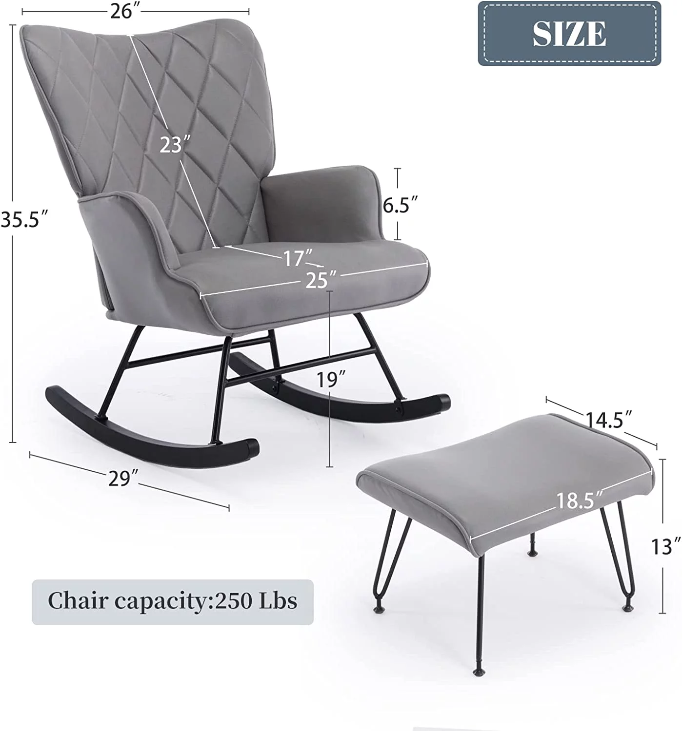 ZFGSUIJN Rocking Chair  Modern Rocking Chair Nursery Set with Lumbar Pillow and Ottoman  Glider Chair for Nursery/Living Room/Bedroom-Light Grey