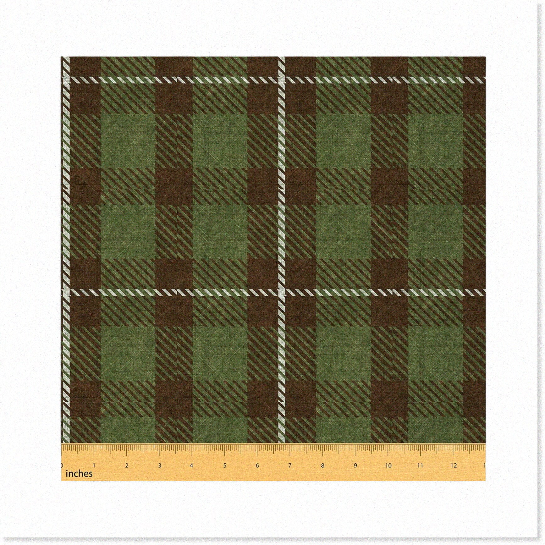 Retro Grid Fabric: Patchwork Plaid Upholstery - DIY Arts & Outdoor Decor - Green Brown Chair Yardage - Waterproof Geometric Line - 1 Yard