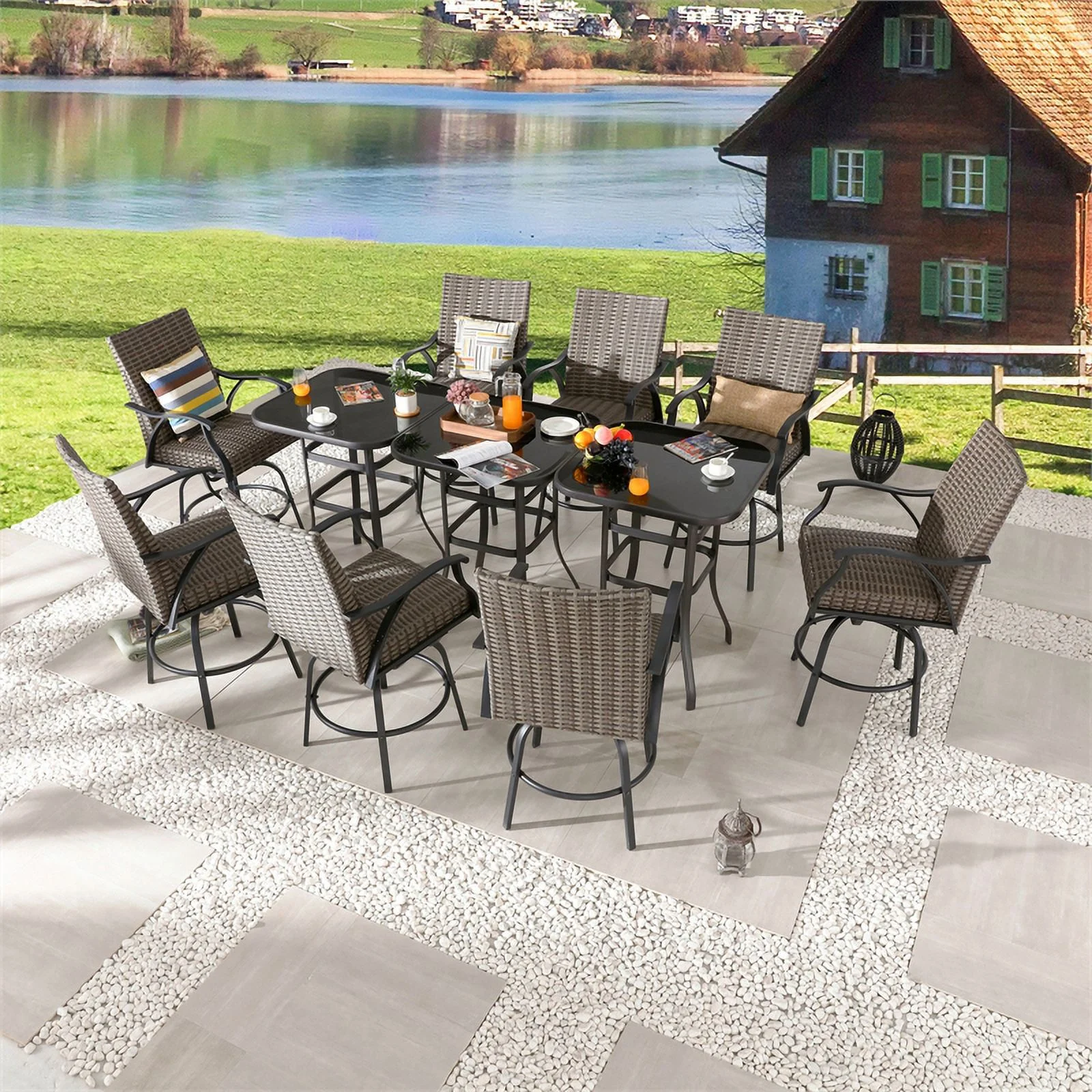 Patio Festival Metal 11-Piece Outdoor Dining Set in Brown & Black