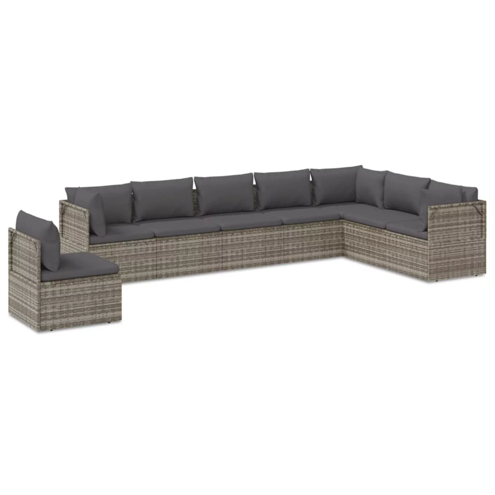 moobody 8 Piece Patio Set with Cushions Gray Poly Rattan