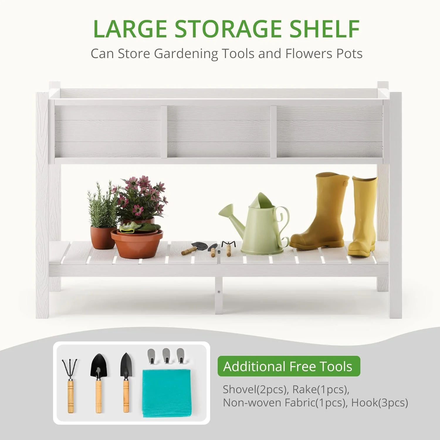 Poly Elevated Planter Box with Tools, 47x18x29 in, Weather Resistant