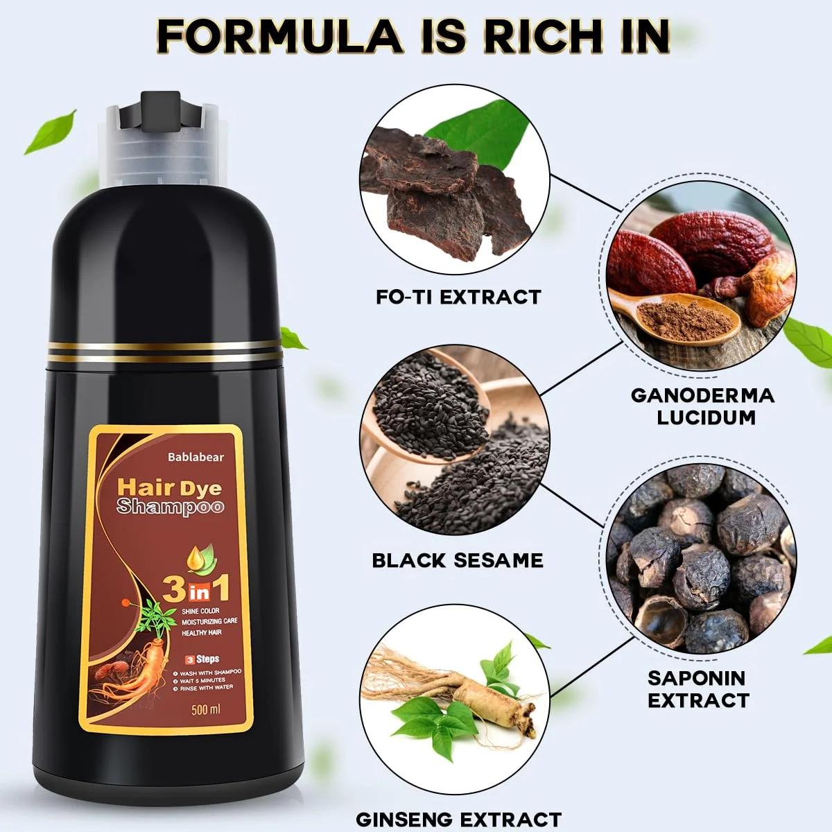 Chestnut Brown Hair Color Shampoo for Gray Hair 500ML Instant Hair Dye Shampoo for Men & Women-3 in 1 Color Shampoo for Dark Hair-Colors in Minutes-Long Lasting-Safe & Easy to Use