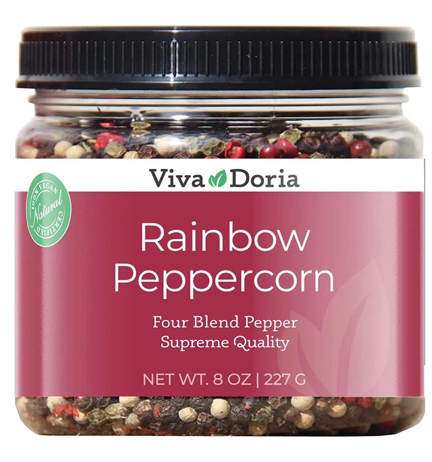 Viva Doria Rainbow Blend Peppercorn, Whole Black Pepper, Whole Green Pepper, Whole Pink Pepper, Whole White Pepper, 8 Oz