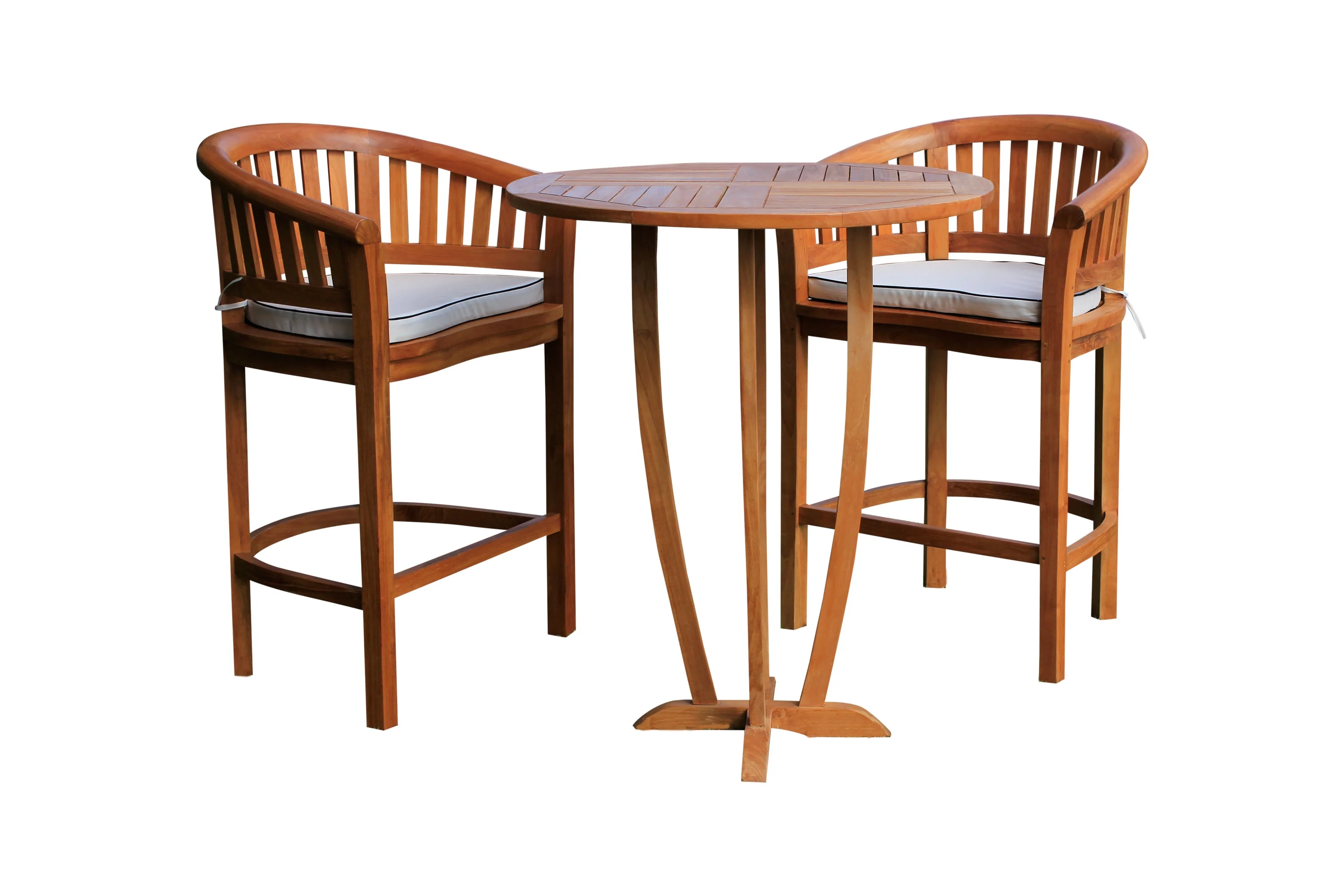 Teak Wood Peanut 3 Piece Patio Bar Set, 2 Bar Chairs and 35