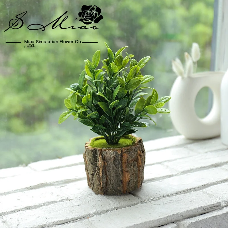 Fake Flowers Wooden Flower Pots Simulation Plants Small Bonsai Creative Decorative Ornaments Artificial Flowers Simulation Potted Plants