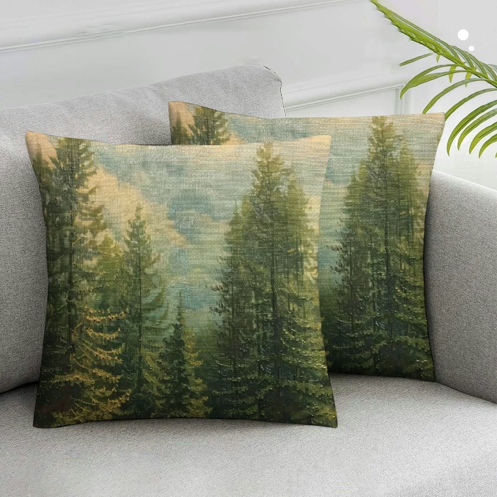 Acheng  Fir and Pine Trees Throw Pillow Case Healthy Green Trees in A of Old Spruce Pillow Cushion Cover Decorative Waist Home Decorations White
