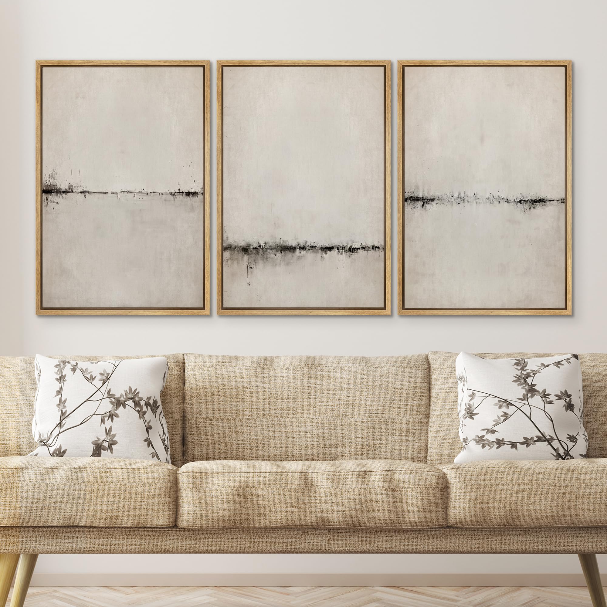 IDEA4WALL Framed Canvas Print Wall Art Set of 3 Pastel Abstract Watercolor Serene Aesthetic Digtal Art Wall Decor Black and Brown Nature Scenery Prints Zen Minimal Artwork -