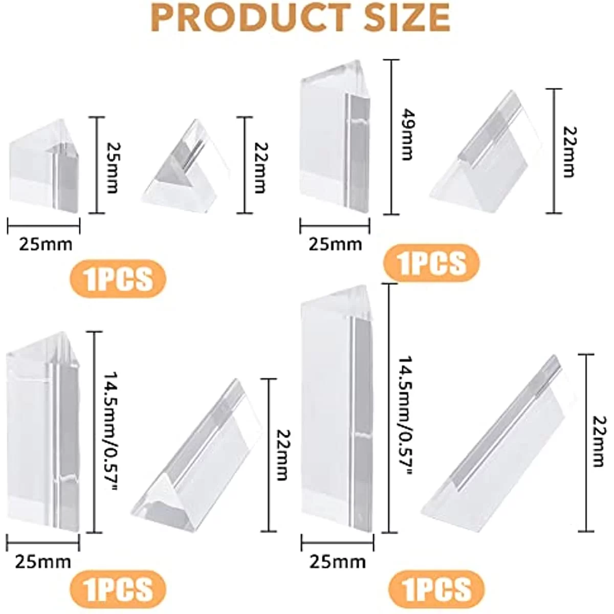 4 Size Labs Equilateral Acrylic Prisms Triangular Equilateral Prism 60 Degree Angles Equilateral Prism Clear Photography Prism for Teaching Light Spectrum Physics