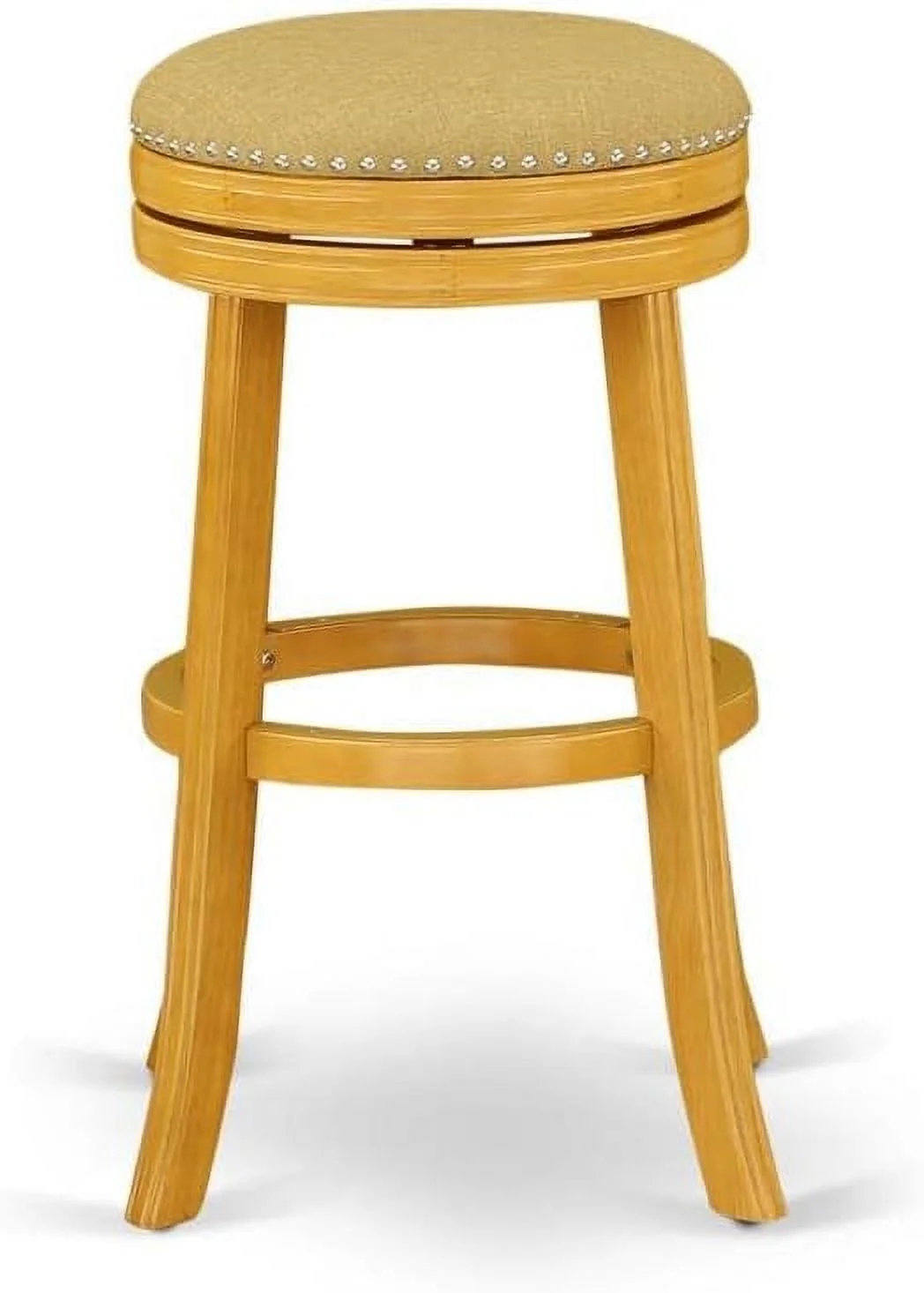 Devers Counter Height Barstool - Round Shape Vegas PU Leather Upholstered Backless Chairs, 30 Inch Height, Oak