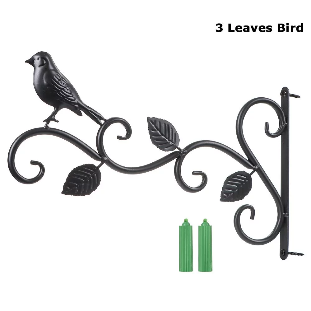 Backyard Durable Metal Outdoor Garden Plant Hanger Hook Hanging Basket Brackets Hooks Plant Hanger 3 LEAVES BIRD