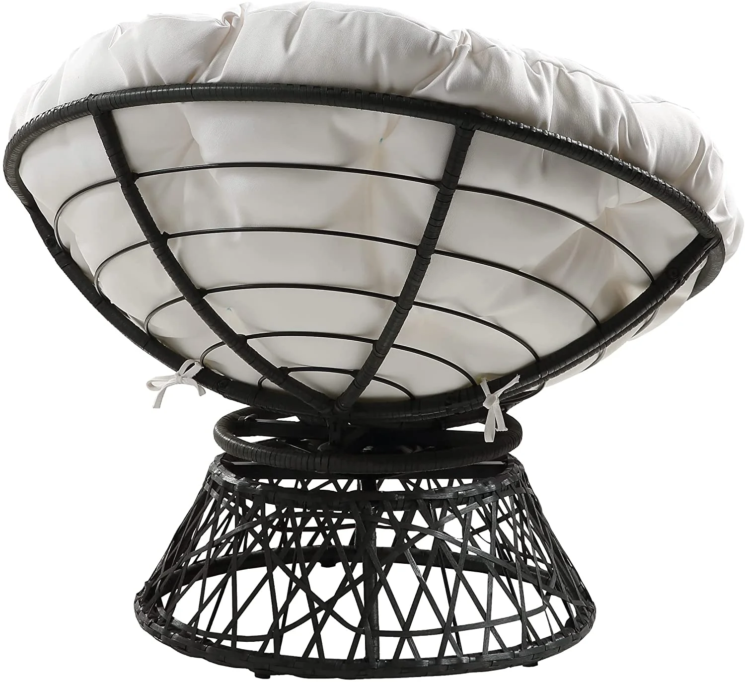 WYZQ Wicker Papasan Chair with 360-Degree Swivel  Grey Frame with White Cushion