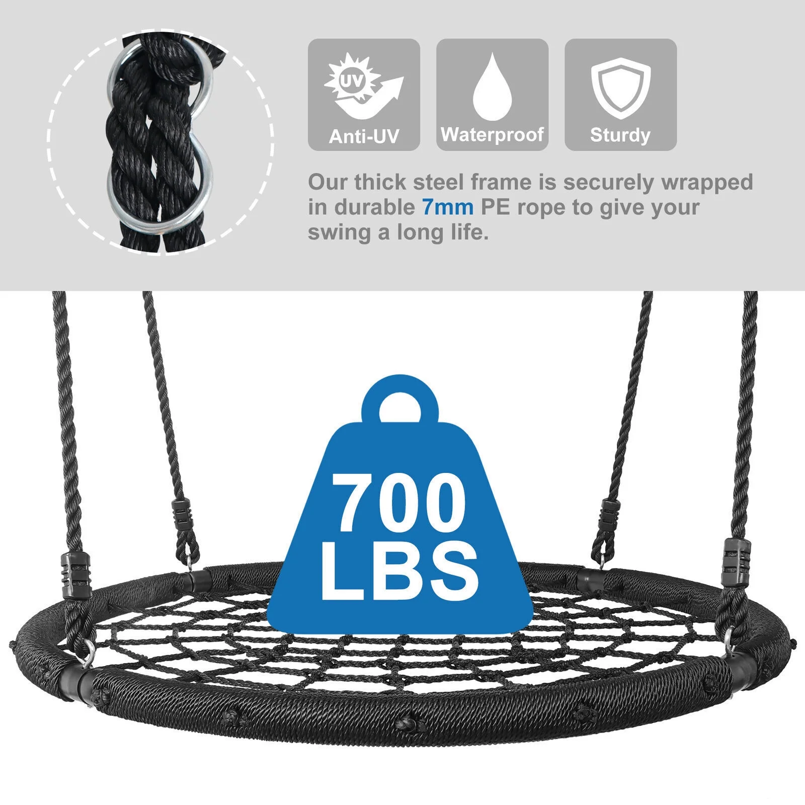 Spider Web Tree Saucer Swing Circular Flying Saucer with Ropes & Straps 40