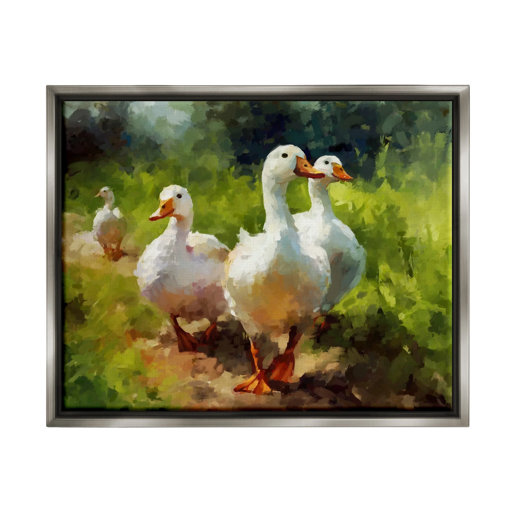 Stupell Industries Duck Family in Nature Animals & Insects Painting Gray Floater Framed Canvas Art Print Wall Art, 31 x 25