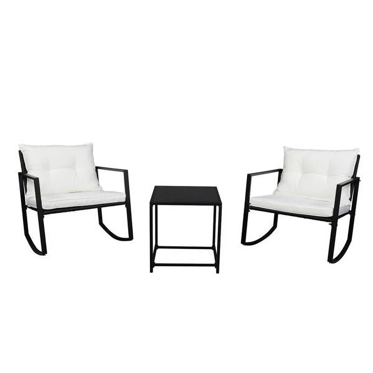 Single 2pcs Coffee Table 1pc Exposed Rocking Chair Three-Piece Set Black