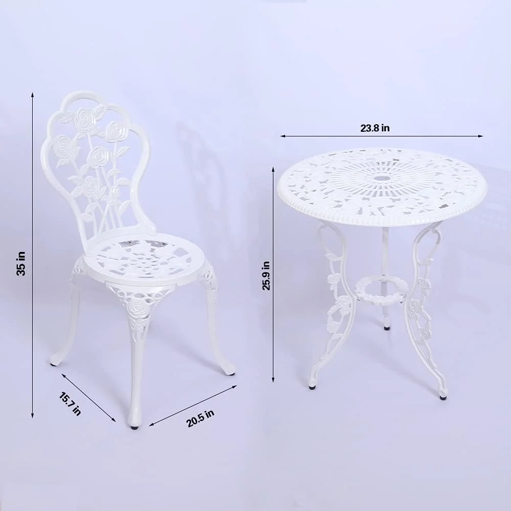 White Rose Bistro Set  Modern Outdoor Table & Chairs with Built-in Umbrella Hole