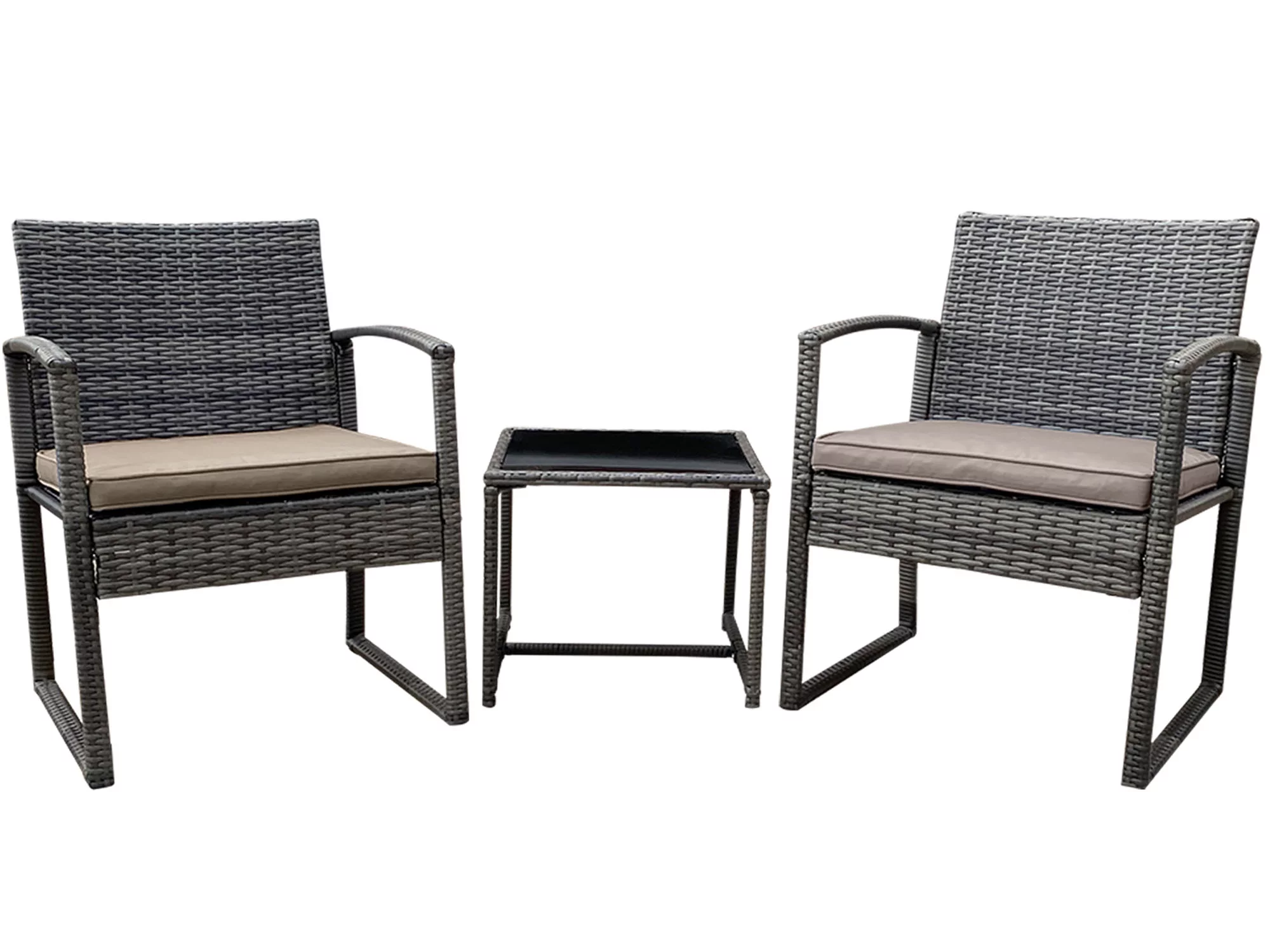 Emily 3-Piece Outdoor Rattan Patio Furniture Set -2 Comfortable Chairs With Sturdy Glass Tea Table - Coffee