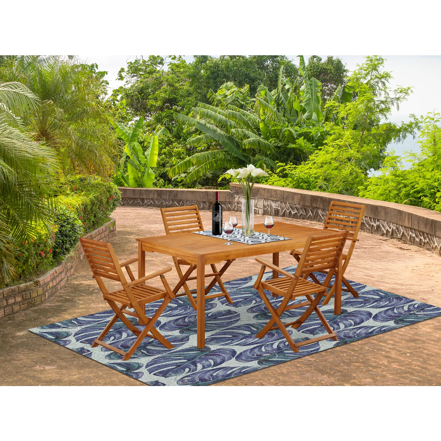 East West Furniture Cameron 5-piece Wood Outside Patio Dining Set in Natural Oil