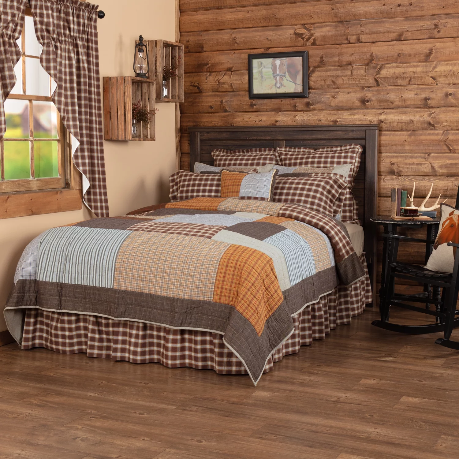 Rustic Quilt Rory Patchwork Brown Creme Country Bedroom Decor TCC Brands
