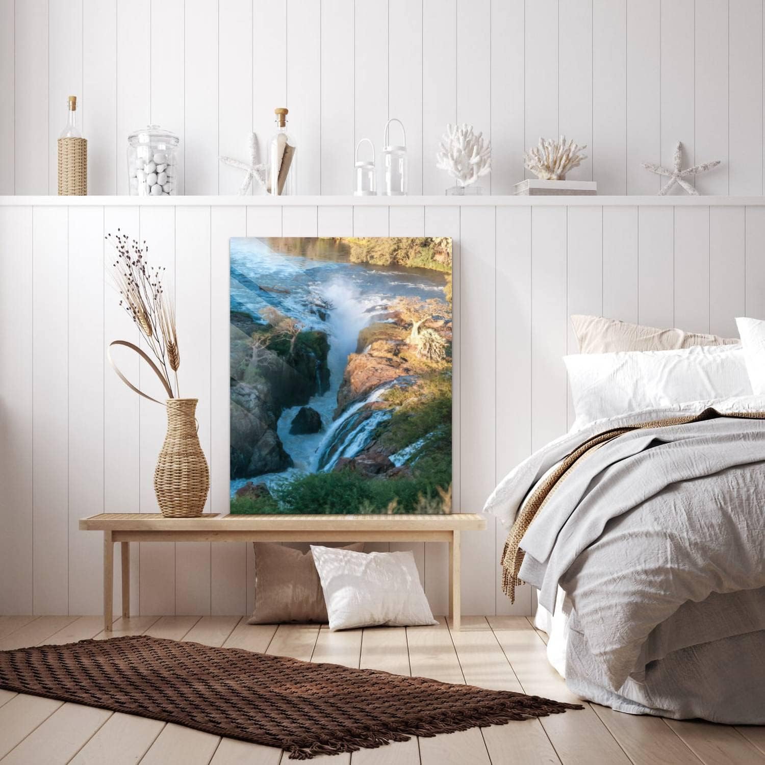 HelloGlass Tempered Glass Wall Art Decor Part of the Epupa waterfalls Prints On Glass Paingting Picture Modern Artworks For Living Room Bedroom Office 12x8inch