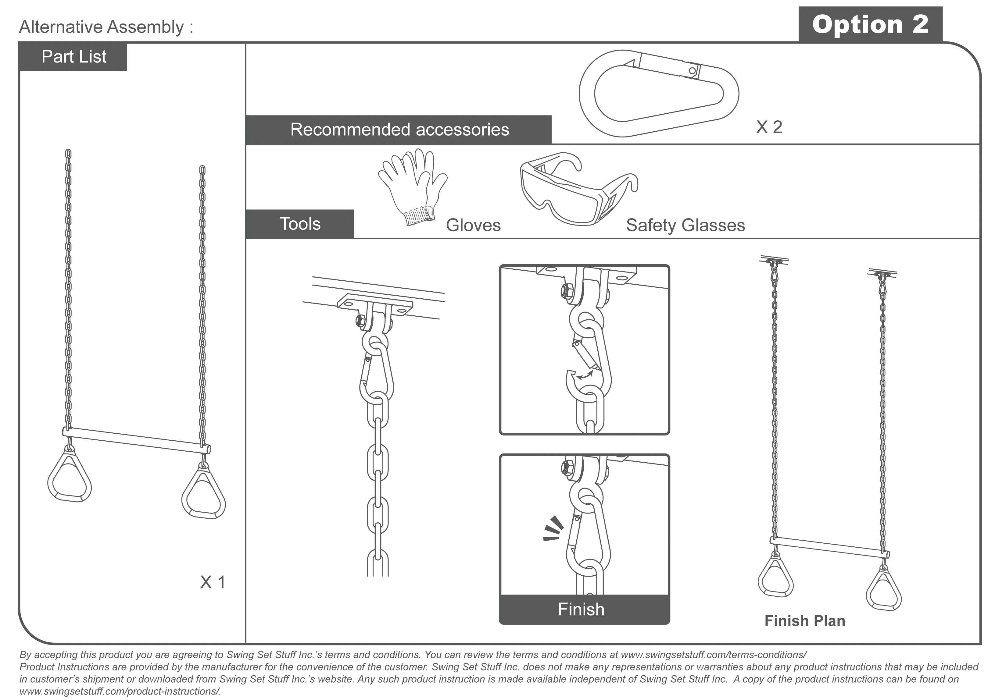 Swing Set Stuff Inc. Trapeze Bar with Rings and Uncoated Chain (Yellow)