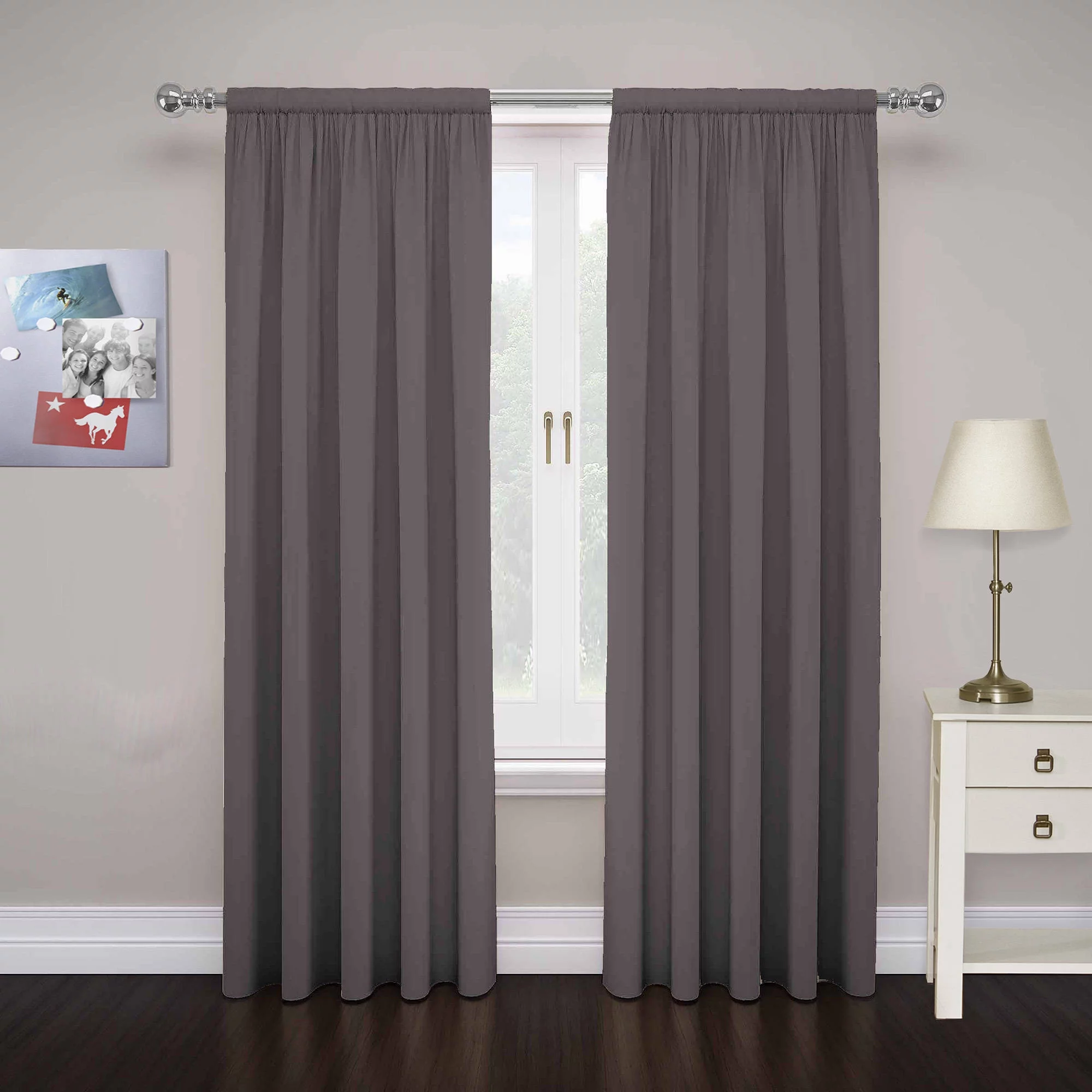 Pairs to Go Cadenza Solid Light Filtering Rod Pocket Curtain Panel Pairs, Set of 2, Smoke Gray, 80 x 63