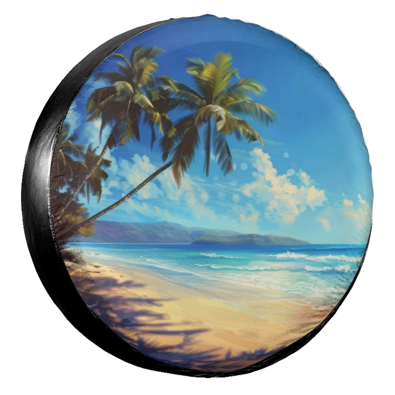 KAKALAD Beach palm trees Spare Tire Cover Weatherproof Universal Vehicle Accessories 14 Inch