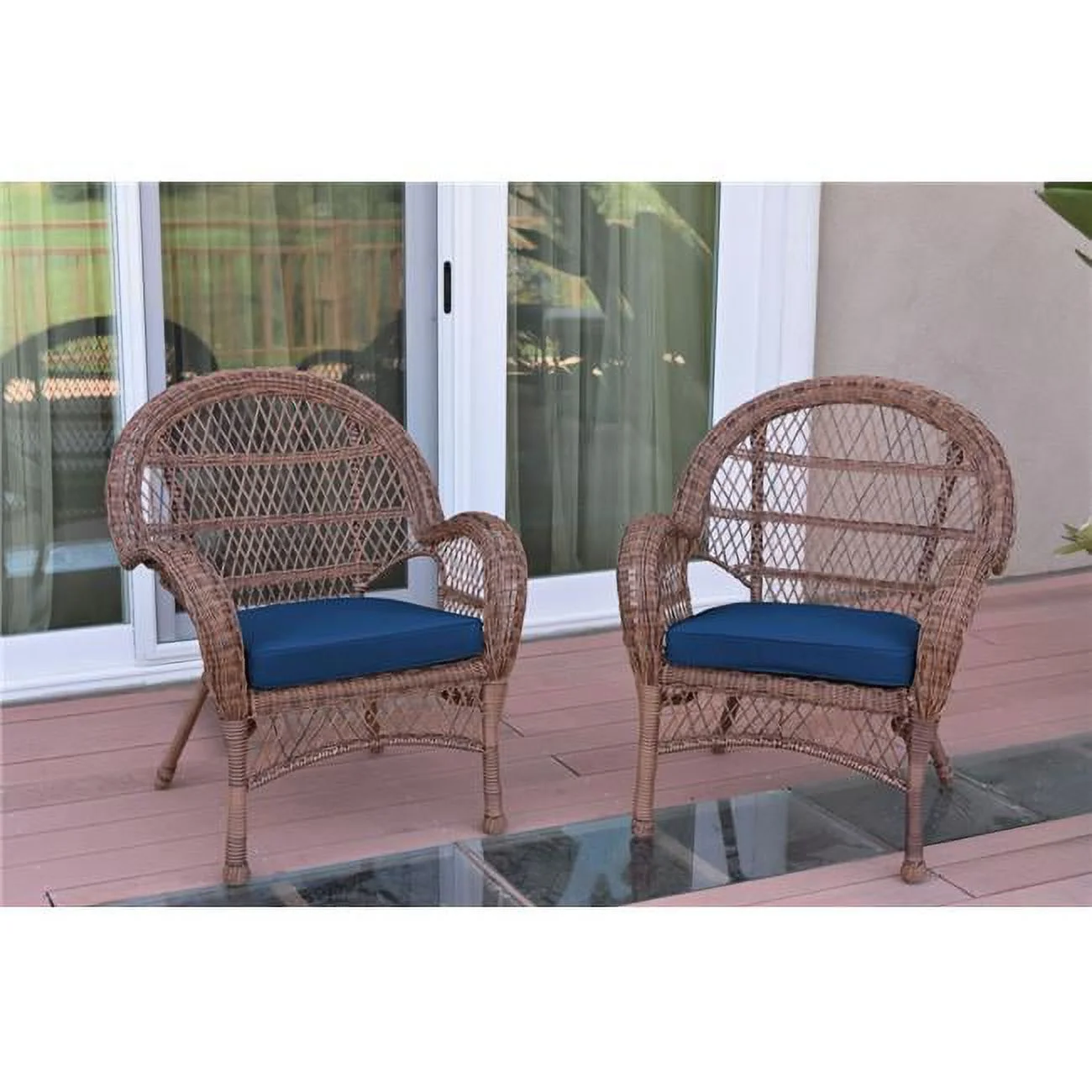 Jeco W00210-C-2-FS011 Santa Maria Honey Wicker Chair with Blue Cushion - Set of 2